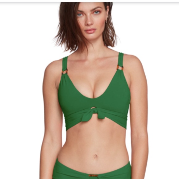 Robin Piccone Other - Robin piccone Xs green bikini top tortoise shell tie front bralette Hailey